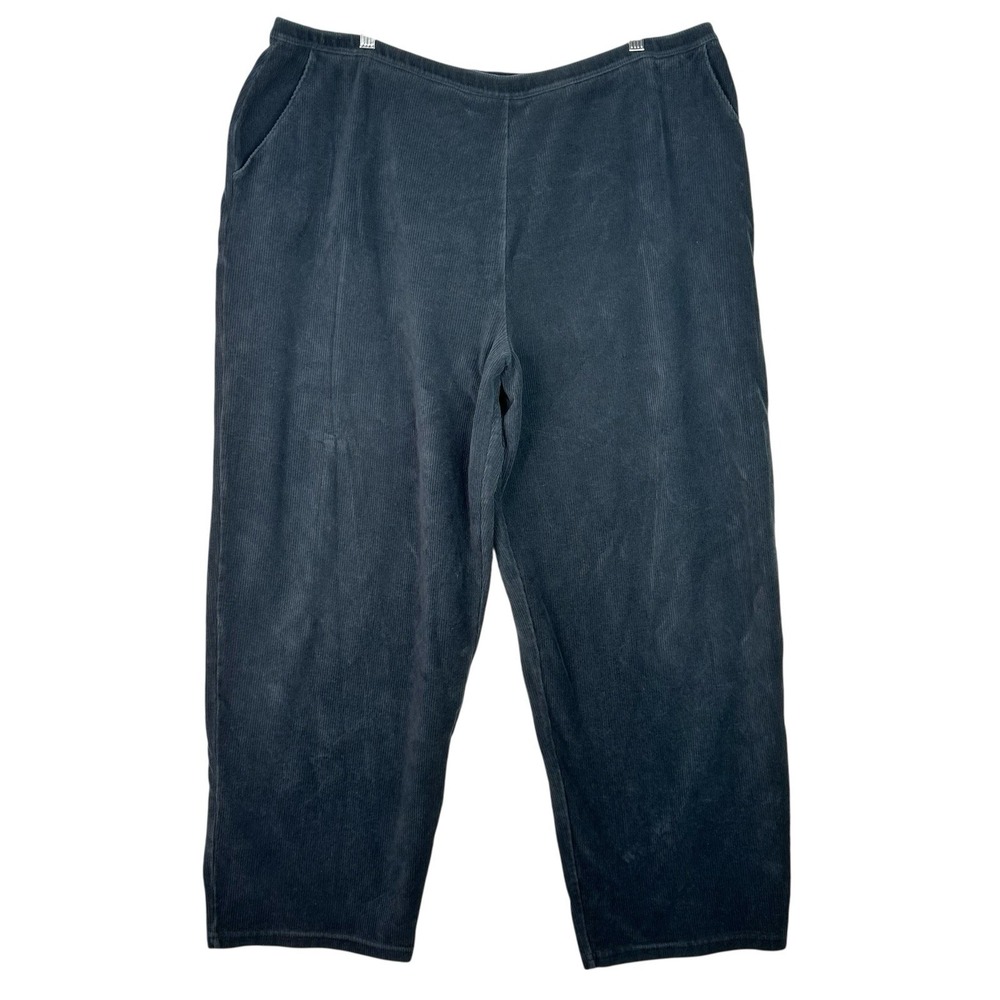 L.L.Bean Womens Corduroy Pants Charcoal Gray Elastic‎ Waist Wide Leg Plus Size